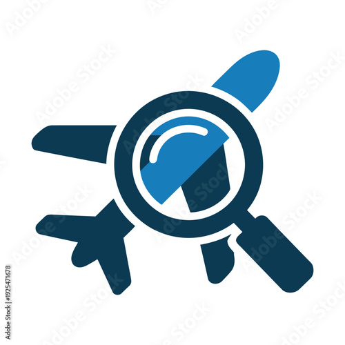 A magnifying glass icon with a blue and white design