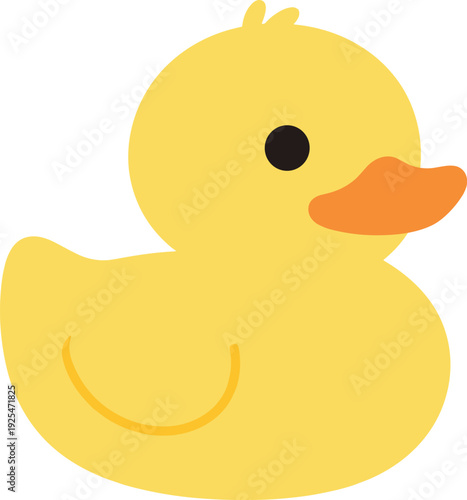 Adorable yellow rubber duck with orange beak sits against a white backdrop