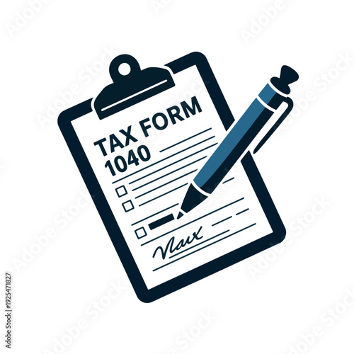 A person filling out a tax form 1040 on a clipboard with a pen