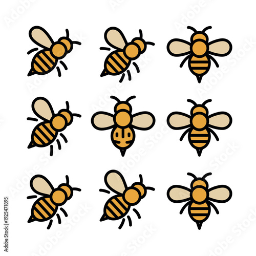A group of cartoon bees flying in different directions