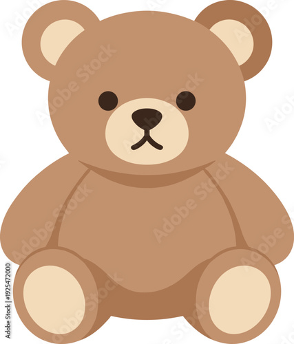 Cute brown teddy bear sitting upright with a simple design on white background