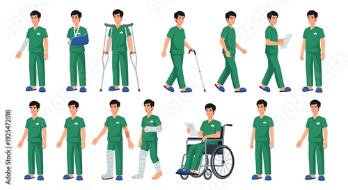 Collection of Medical Professionals Demonstrating Various Health Conditions and Treatments.