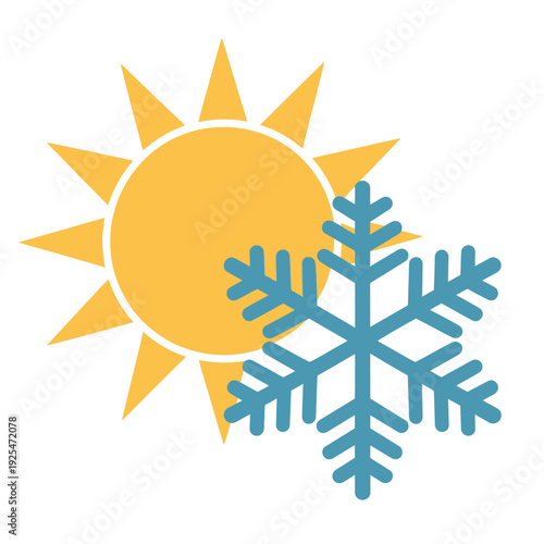 A graphic illustration of sun and snowflake weather symbols