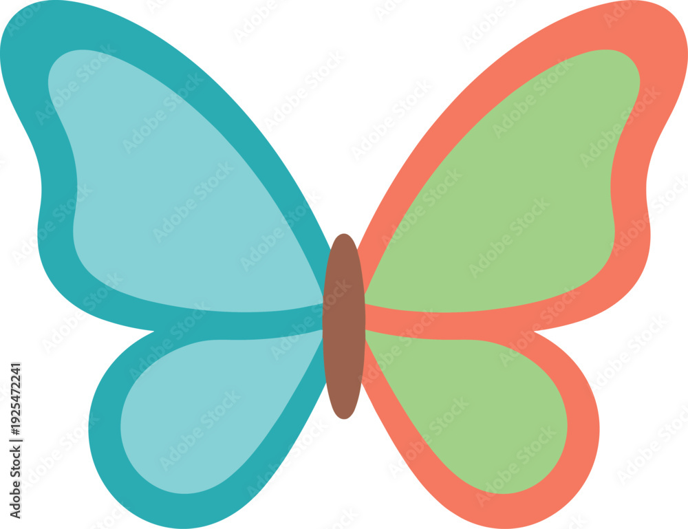 Fototapeta premium Colorful butterfly with asymmetrical wing patterns displayed against a white backdrop