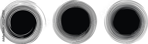 Abstract spiral, twister vector set, swirling black graphics elements