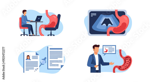 Medical Illustration Set Gastric Health and Business Applications.