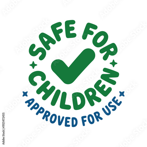 A green and blue logo indicating safe for children approval