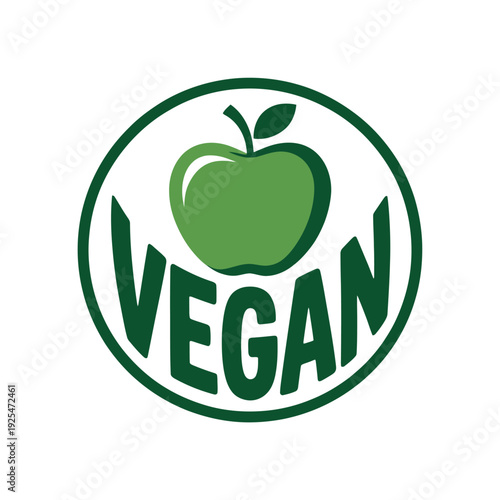 A green vegan logo with an apple on a white background