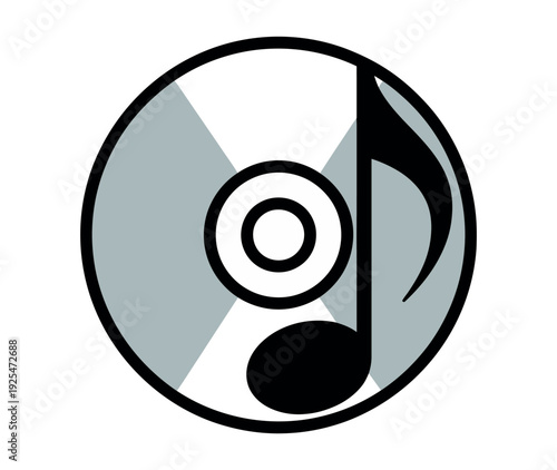A stylized illustration of a music CD icon with a note