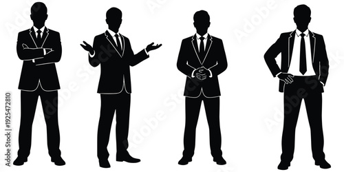 Business body language silhouette illustration, corporate posture artwork, professional communication design tribute, leadership gesture graphic, workplace attitude flat vector illustration