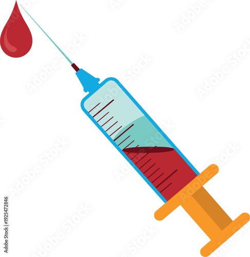 A medical syringe filled with red liquid on a white background