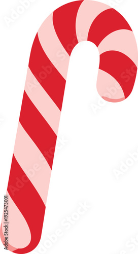 Red and white striped candy cane on a white background