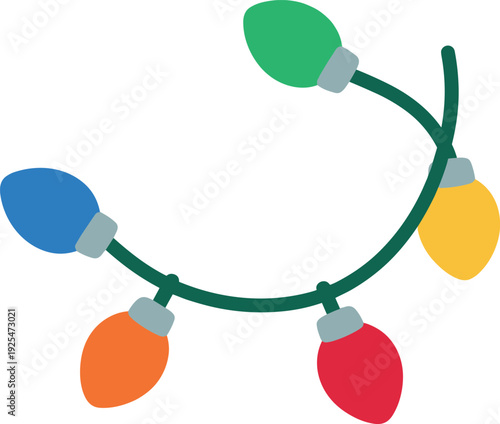 Festive holiday lights in vibrant colors decorate a green wire strand