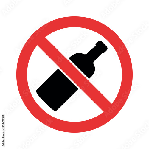 A red prohibition sign featuring a wine bottle icon