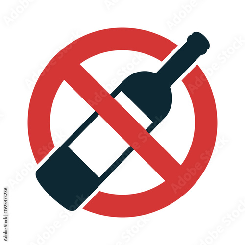 A prohibition sign featuring a wine bottle on a white background