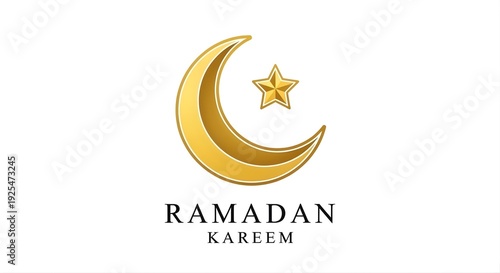 Ramadan Kareem Golden Crescent Moon and Star Islamic Symbol