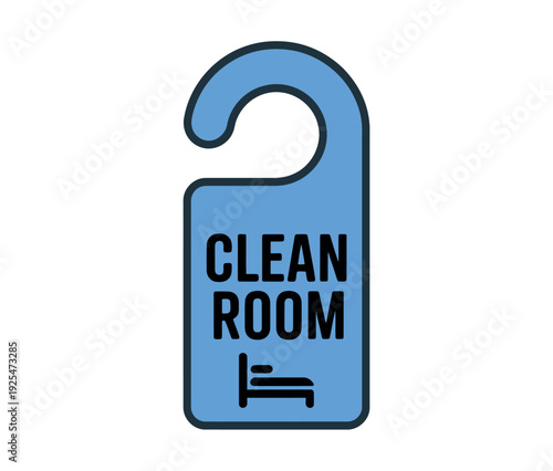 A blue door hanger sign indicating a clean hotel room
