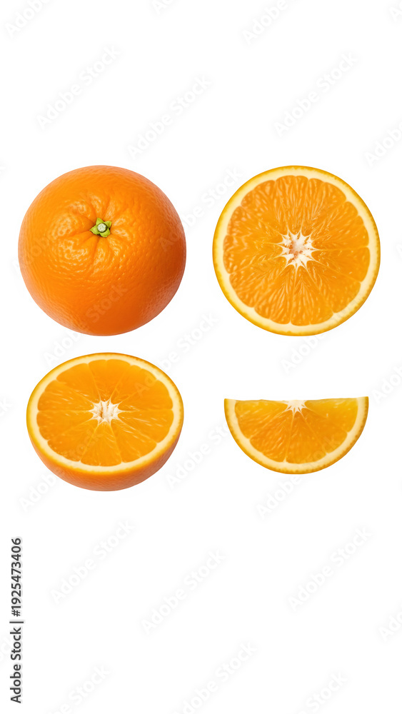 Fototapeta premium Four orange slices isolated on transparent background