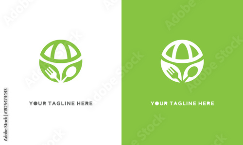 Global Food Logo World with Fork and Spoon Healthy Eating Concept.
