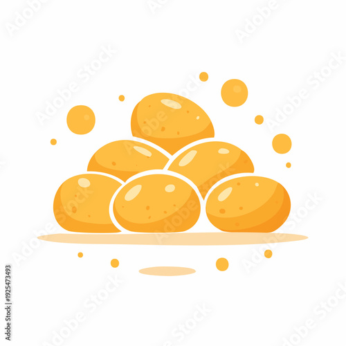 Illustration of large orange rocks with small clouds in the background