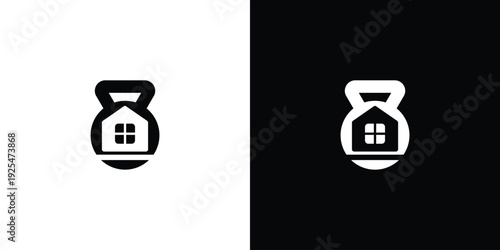 House logo design with a dumbbell shape fitness and real estate concept.