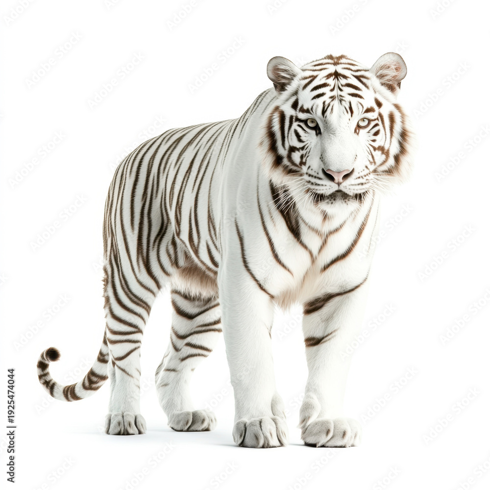 Obraz premium White tiger walking on white background