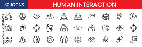 Human Interaction Thin Line Icon Set