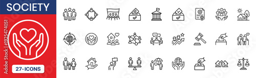 Society Thin Line Icon Set
