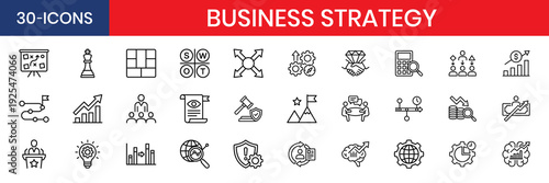 Business Strategy Thin Line Icon Set
