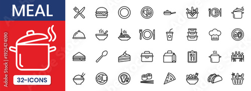 Meal Thin Line Icon Set