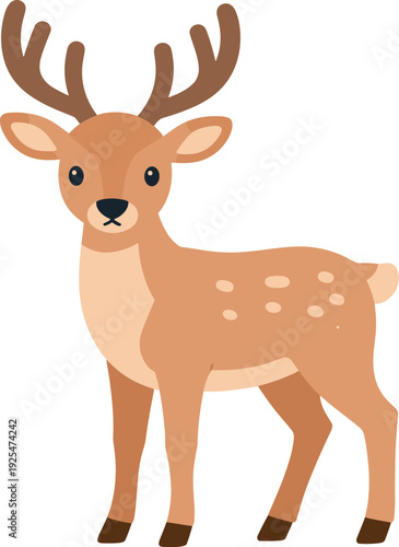 Cute cartoon deer fawn standing in a simple vector illustration style