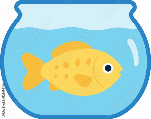 Cute goldfish swims in a blue fishbowl against a white background