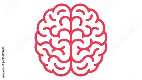 Minimalist red brain vector illustration for neuroscience and cognitive design