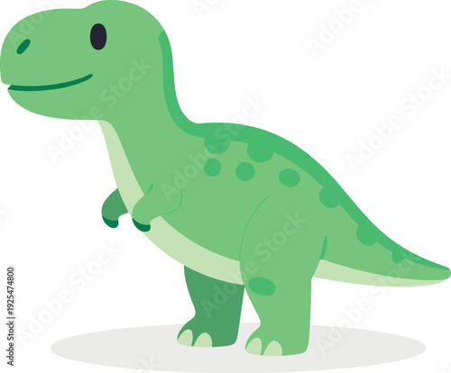 Illustration of a cute green tyrannosaurus rex with spots on its back against white