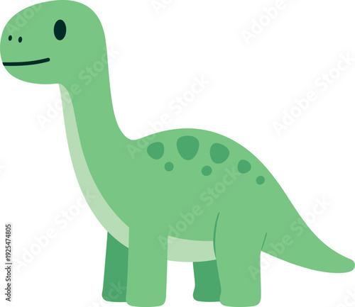 Cartoon apatosaurus dinosaur in green color standing on a white background