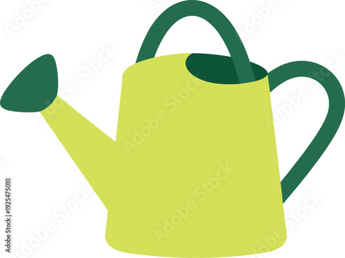 Illustration of a light yellow watering can with green handle and spout on white