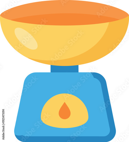 Illustration of a blue and yellow kitchen scale against a white background