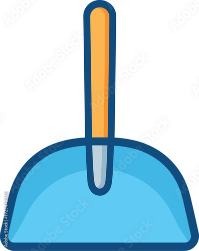 Illustration of a light blue dustpan with an orange handle for cleaning messes