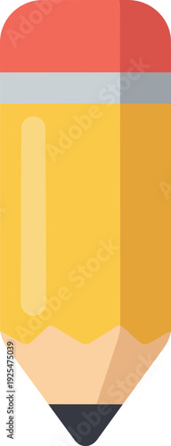 Illustration of a yellow pencil with a red rubber eraser on a white background