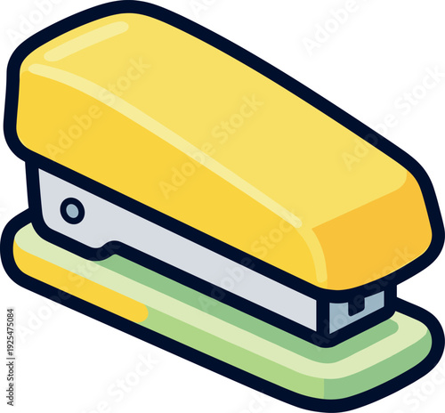 Simple illustration of a yellow and green stapler for office supply needs