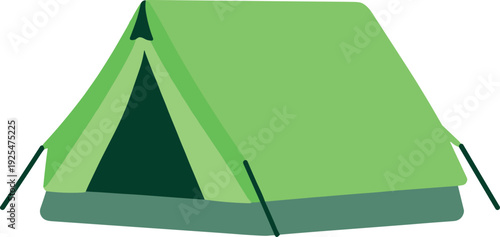 Green camping tent pitched on the ground in a triangular shape, ready for outdoor adventures
