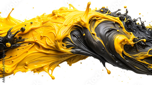  an abstract image of black and yellow paint on white background PNG.AI Generated.