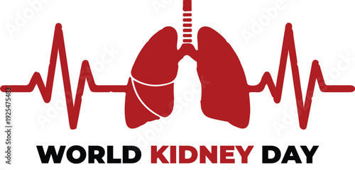 World Kidney Day vector with lungs, kidneys, heartbeat line, trachea, and bold medical awareness design