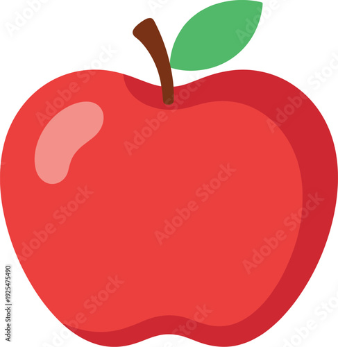 Cartoon apple with stem and leaf against a white backdrop