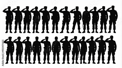 Military Soldier Saluting Silhouette Set – Army Service Vector Collection