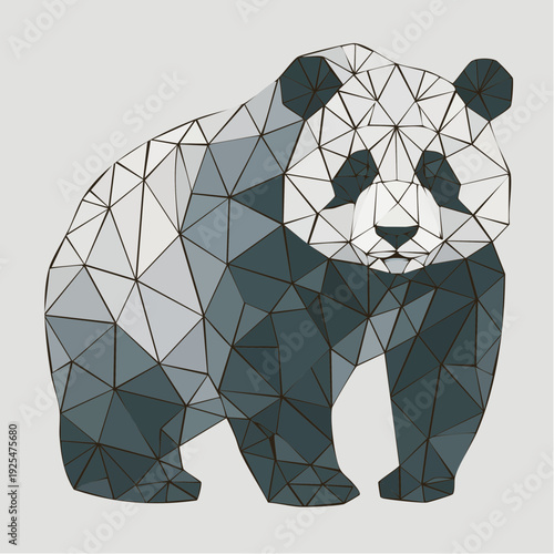 Stylized geometric panda illustration in low poly triangle art style, graphic design of an endangered animal