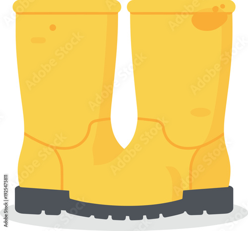Cartoon yellow rain boots or rubber boots isolated on white background
