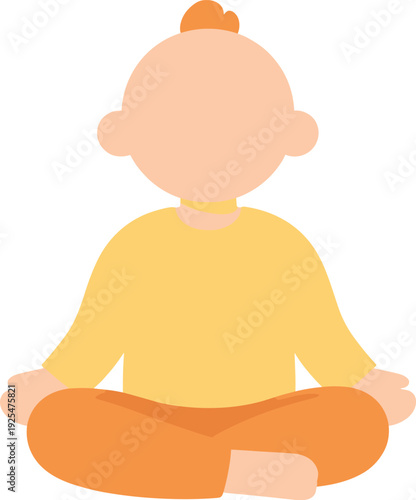 Faceless person in yellow shirt sits in lotus position on a white background