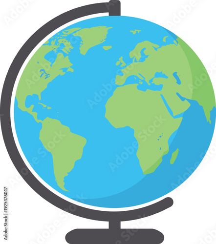 World globe on a stand shows continents, used for learning and geographic reference