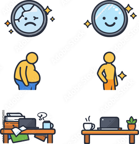 Productivity self improvement transformation icon set
